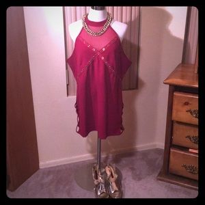 Burgundy And Gold Closed Back Halter Top